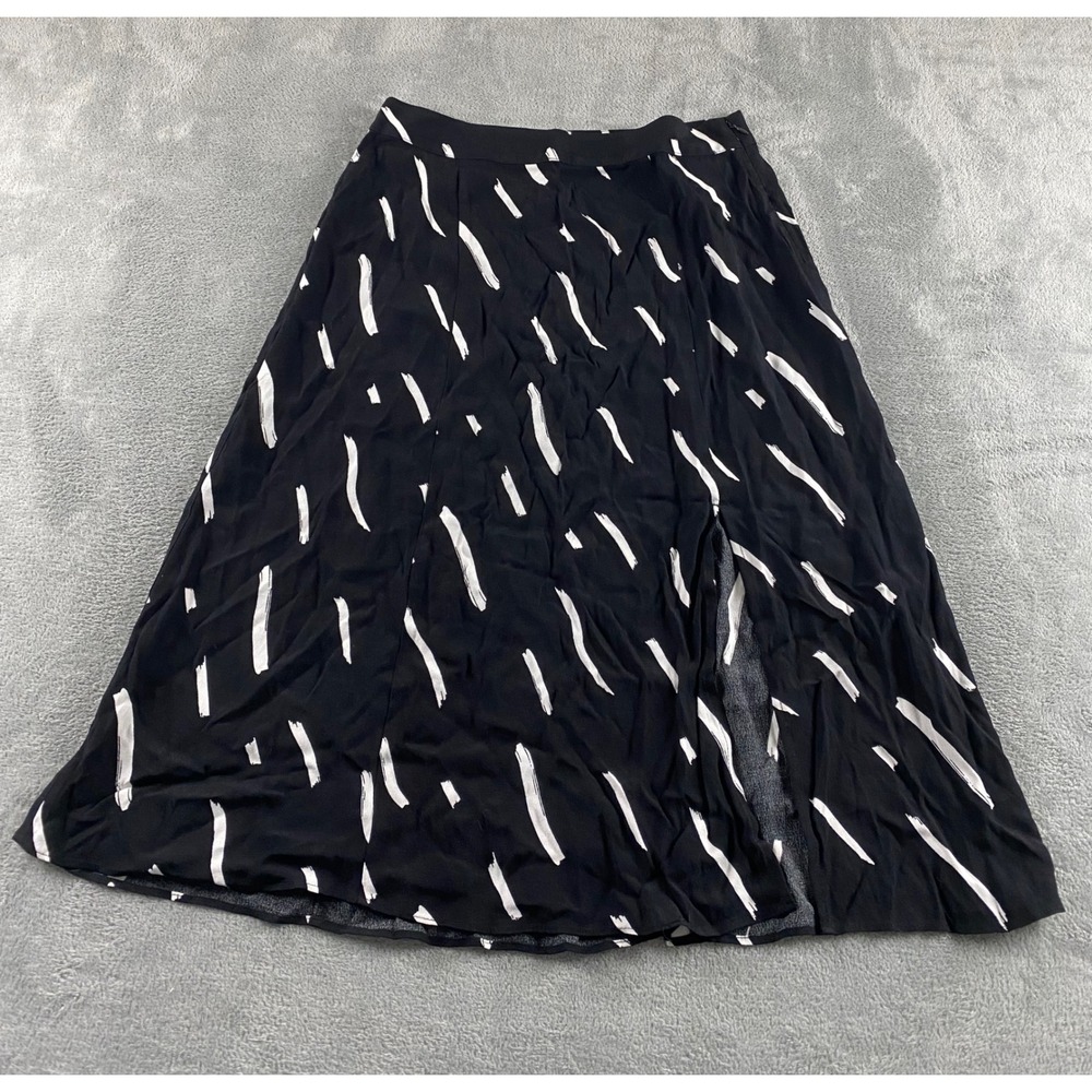 Loft Petites Black White Brushstroke Abstract Midi Skirt Front Slit 6P NWT